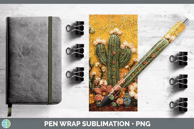 Embroidered Cactus Pen Wrap Sublimation Pen Designs