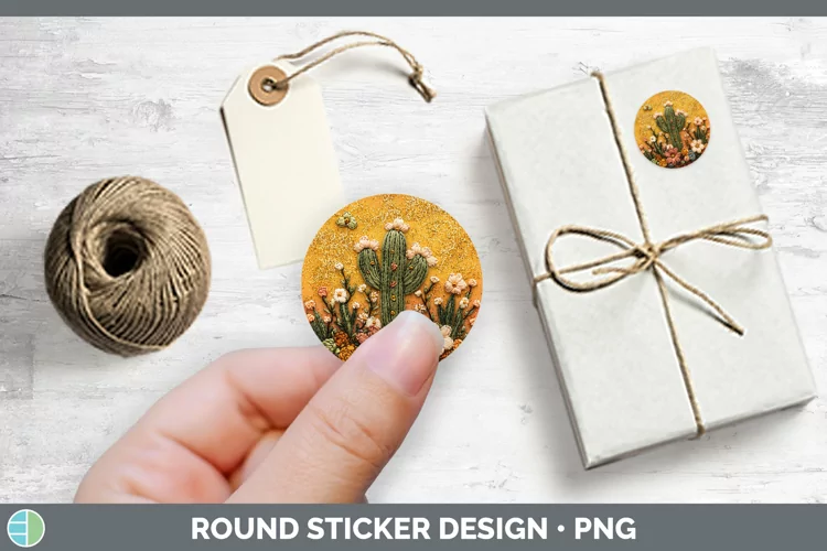 Embroidered Cactus Stickers | Round Labels Designs