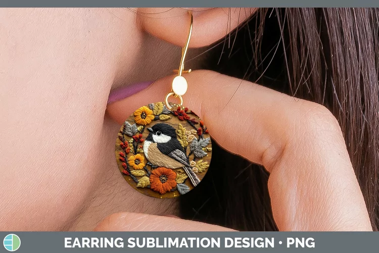 Embroidered Chickadee Round Earrings Sublimation Earrings De