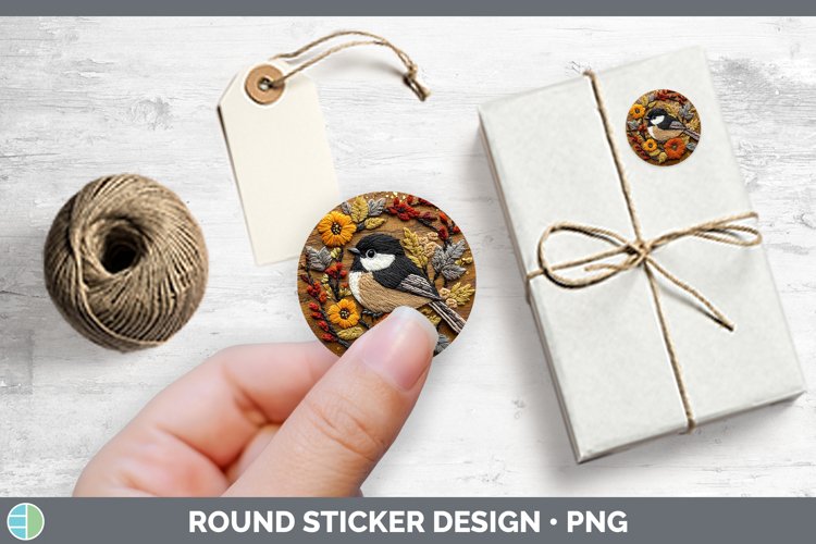 Embroidered Chickadee Stickers | Round Labels Designs