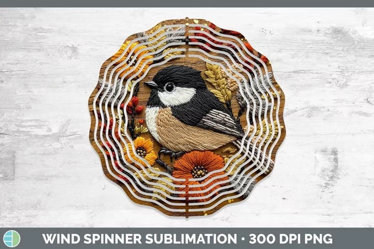 Embroidered Chickadee Wind Spinner Sublimation Spinner Desig