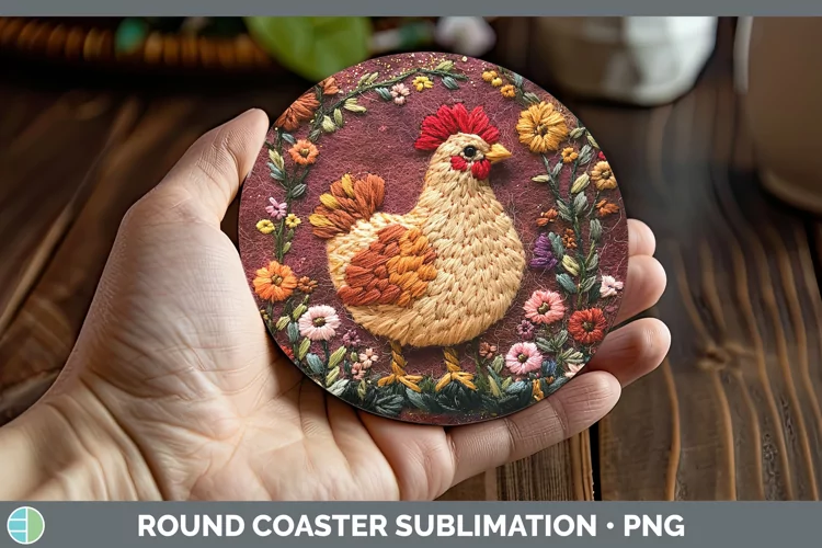 Embroidered Chicken Round Coaster Sublimation Coaster Design