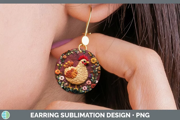 Embroidered Chicken Round Earrings Sublimation Earrings Desi