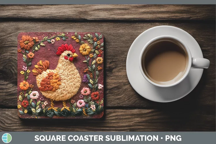 Embroidered Chicken Square Coaster Sublimation Coaster Desig