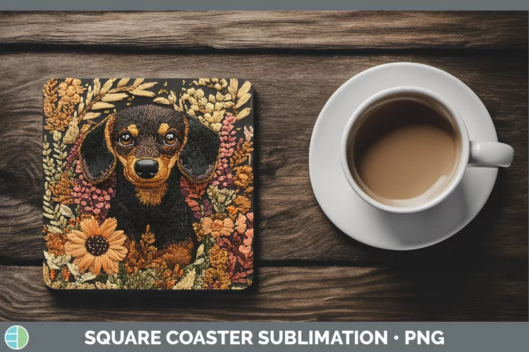 Embroidered Dachshund Square Coaster Sublimation Coaster Des