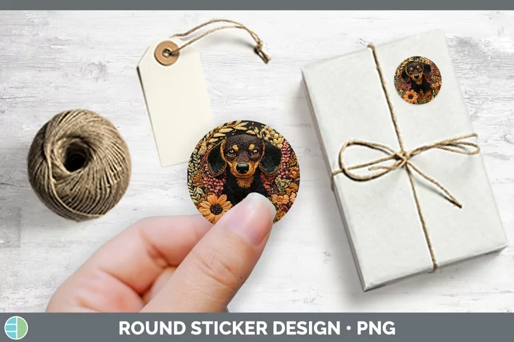 Embroidered Dachshund Stickers | Round Labels Designs