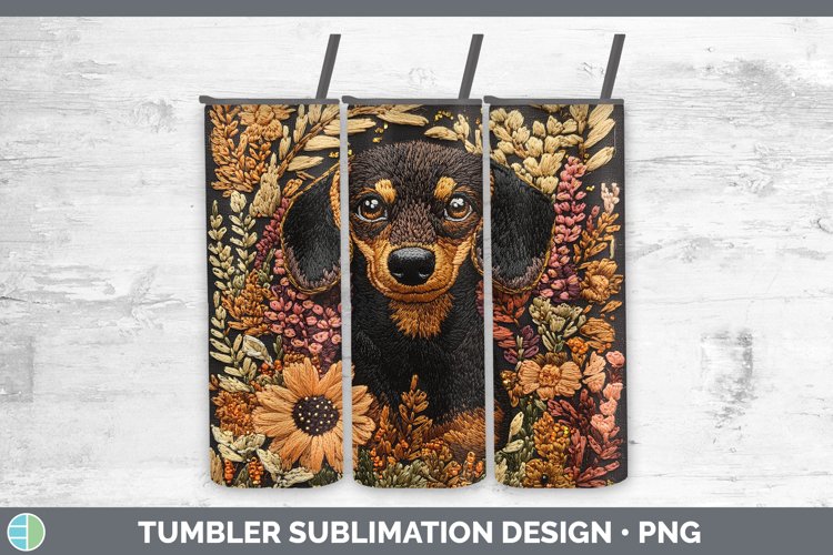 Embroidered Dachshund Tumbler Sublimation 20 oz Skinny Tumbl