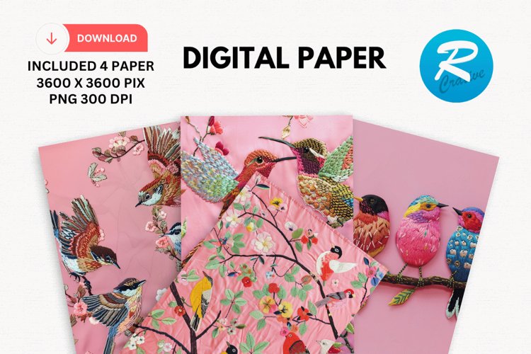 Embroidered Flowers Day Digital Paper, Flowers Background