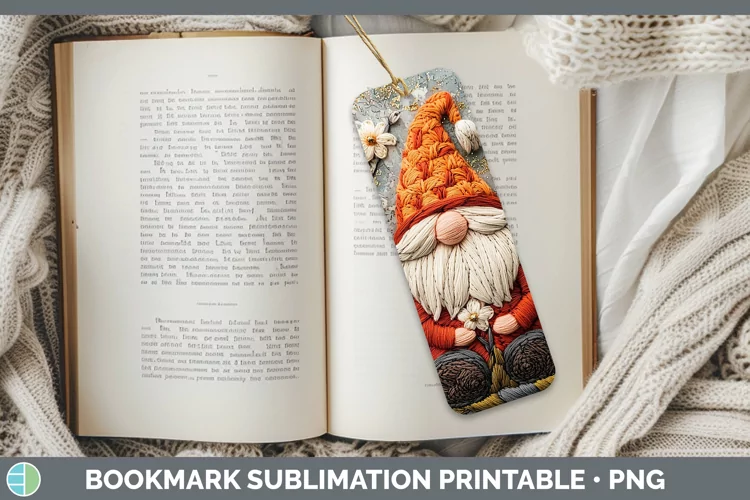 Embroidered Gnome Bookmark Sublimation Printable Designs