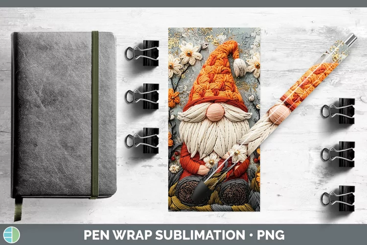 Embroidered Gnome Pen Wrap Sublimation Pen Designs