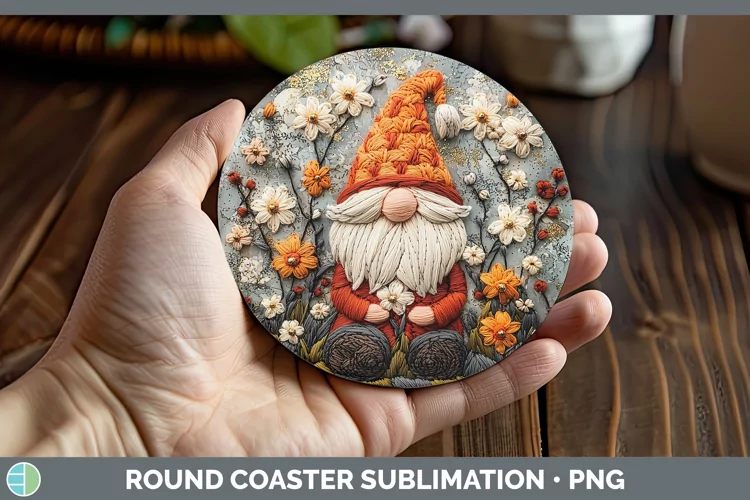 Embroidered Gnome Round Coaster Sublimation Coaster Designs