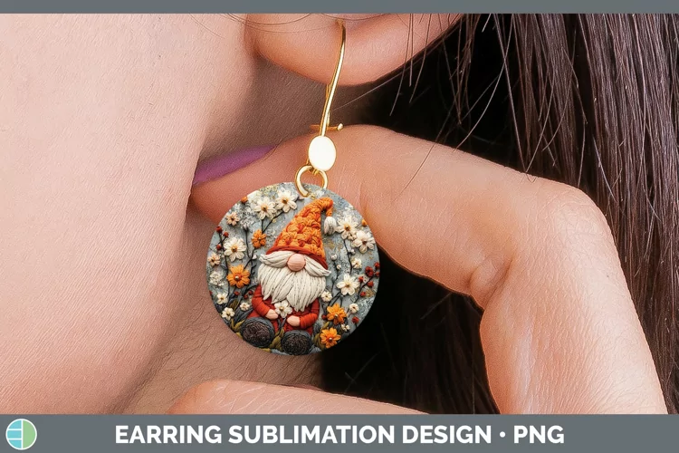 Embroidered Gnome Round Earrings Sublimation Earrings Design