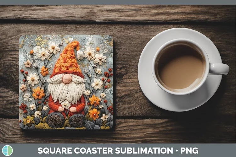 Embroidered Gnome Square Coaster Sublimation Coaster Designs