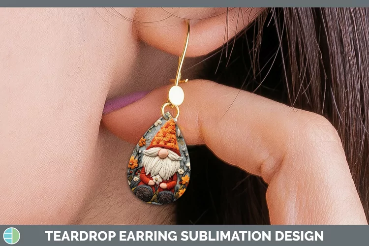 Embroidered Gnome Teardrop Earrings Sublimation Earrings Des
