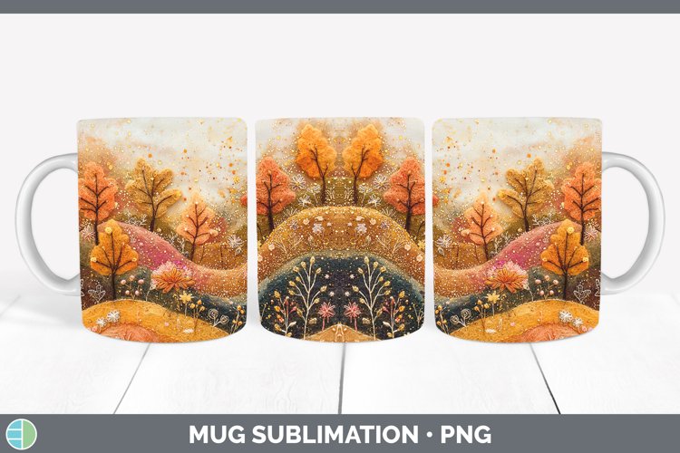Embroidered Landscape Mug Wrap Sublimation Coffee Cup Design