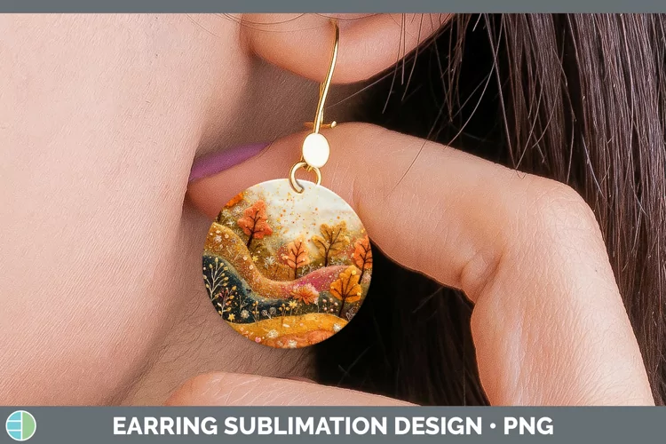 Embroidered Landscape Round Earrings Sublimation Earrings De
