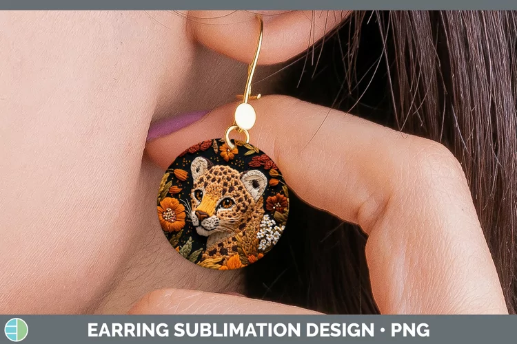 Embroidered Leopard Round Earrings Sublimation Earrings Desi