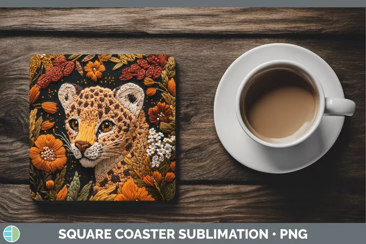Embroidered Leopard Square Coaster Sublimation Coaster Desig