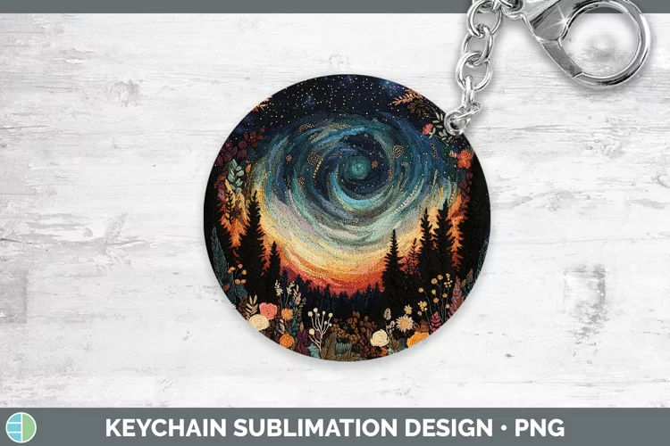 Embroidered Northern Lights Keychain Sublimation Keyring Des