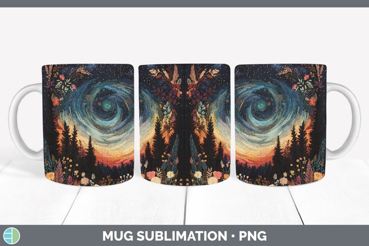 Embroidered Northern Lights Mug Wrap Sublimation Coffee Cup