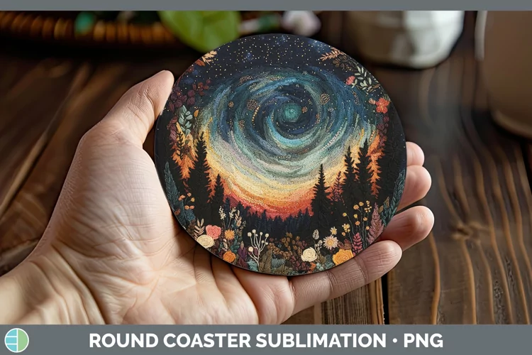 Embroidered Northern Lights Round Coaster Sublimation Coaste