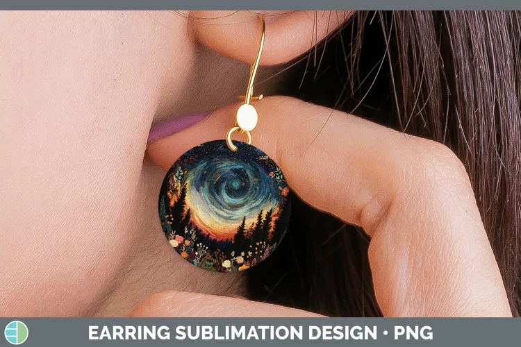 Embroidered Northern Lights Round Earrings Sublimation Earri