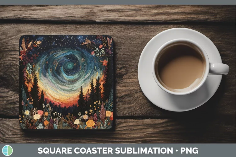 Embroidered Northern Lights Square Coaster Sublimation Coast