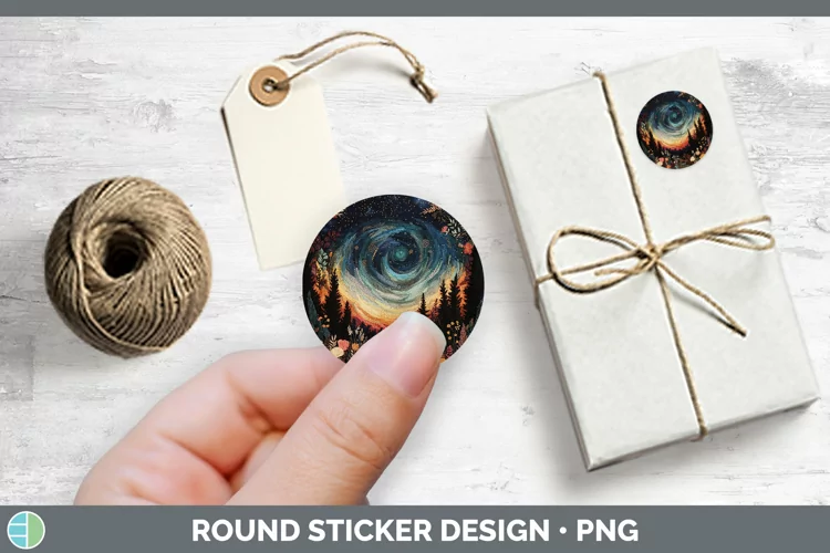 Embroidered Northern Lights Stickers | Round Labels Designs