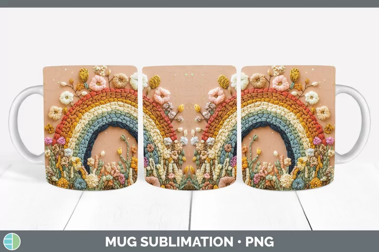 Embroidered Rainbow Mug Wrap Sublimation Coffee Cup Designs
