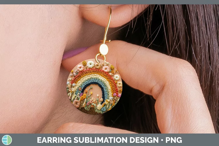 Embroidered Rainbow Round Earrings Sublimation Earrings Desi