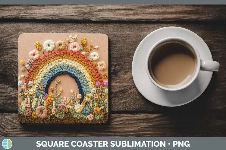 Embroidered Rainbow Square Coaster Sublimation Coaster Desig