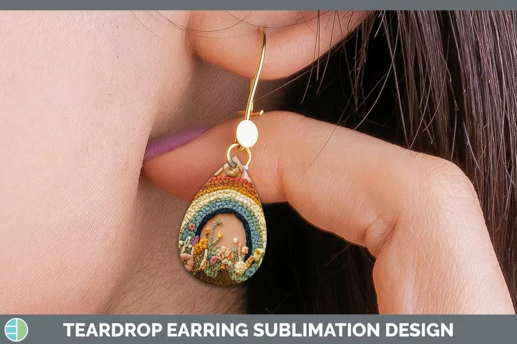 Embroidered Rainbow Teardrop Earrings Sublimation Earrings D