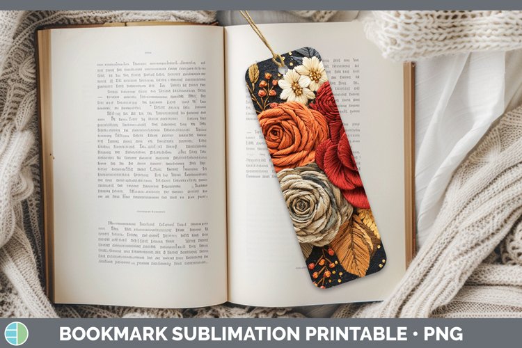 Embroidered Rose Bookmark Sublimation Printable Designs