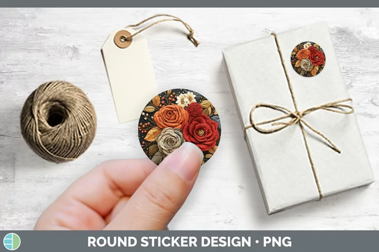 Embroidered Rose Stickers | Round Labels Designs