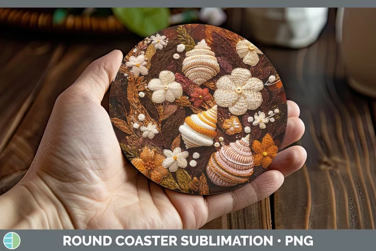 Embroidered Seashell Round Coaster Sublimation Coaster Desig