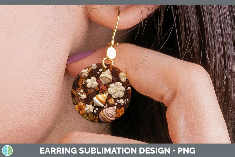 Embroidered Seashell Round Earrings Sublimation Earrings Des