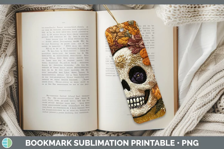 Embroidered Skull Bookmark Sublimation Printable Designs