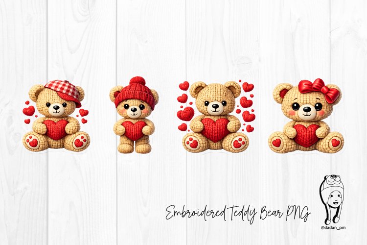 Embroidered Teddy Bear PNG Cute Fluffy Bear Digital