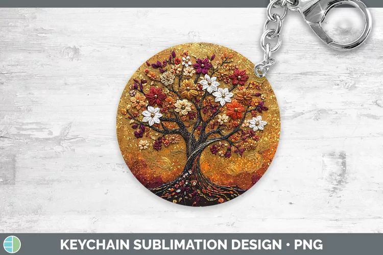 Embroidered Tree of Life Keychain Sublimation Keyring Design