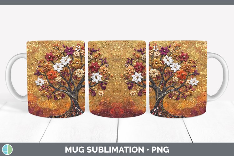 Embroidered Tree of Life Mug Wrap Sublimation Coffee Cup Des