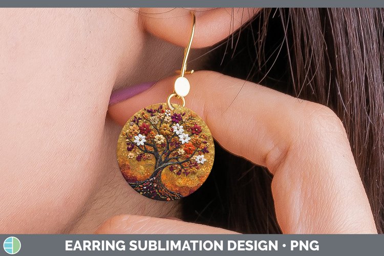Embroidered Tree of Life Round Earrings Sublimation Earrings