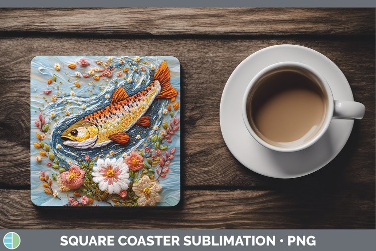 Embroidered Trout Square Coaster Sublimation Coaster Designs