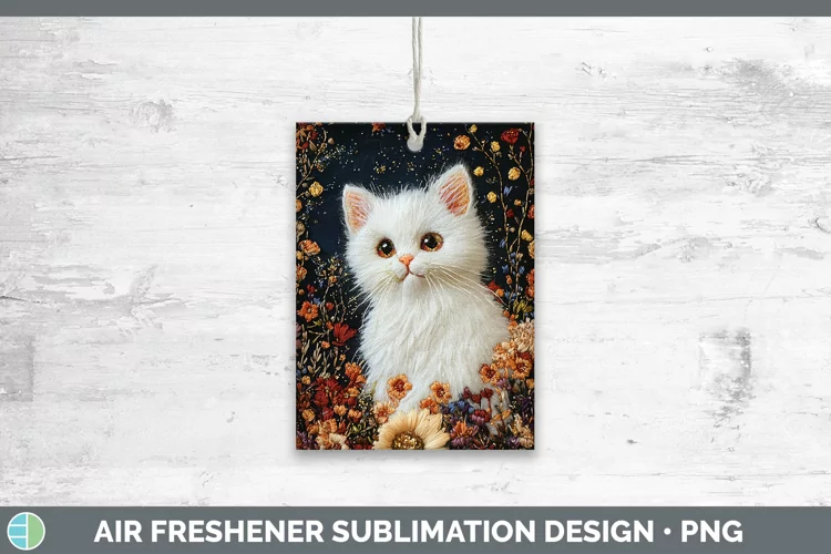 Embroidered White Cat Air Freshener Sublimation Car Freshene