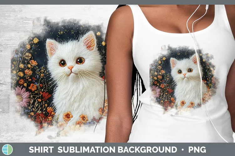 Embroidered White Cat Shirt Sublimation Sublimation Backgrou