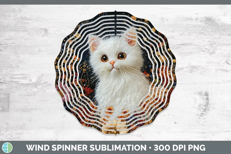 Embroidered White Cat Wind Spinner Sublimation Spinner Desig
