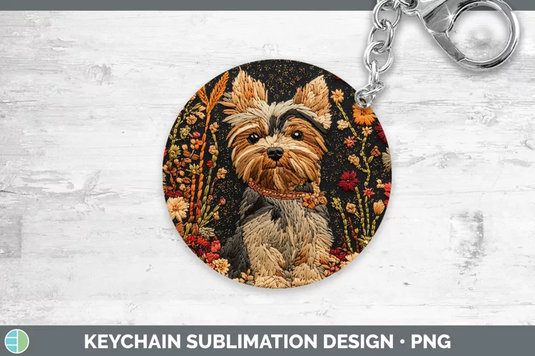 Embroidered Yorkshire Terrier Keychain Sublimation Keyring D