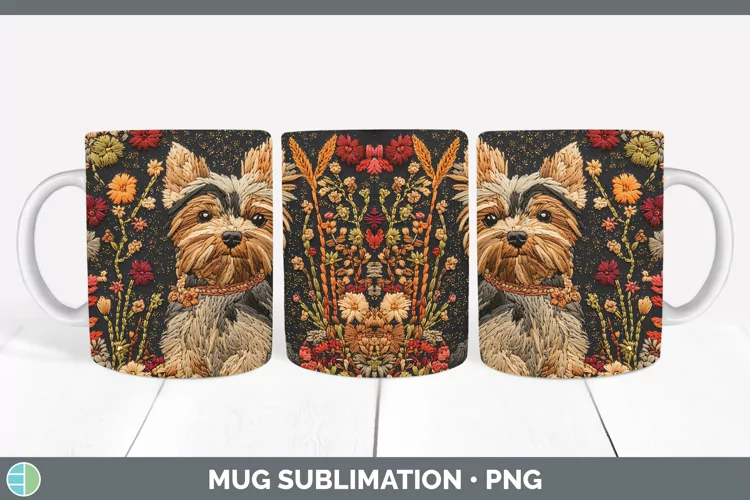 Embroidered Yorkshire Terrier Mug Wrap Sublimation Coffee Cu