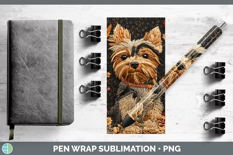Embroidered Yorkshire Terrier Pen Wrap Sublimation Pen Desig
