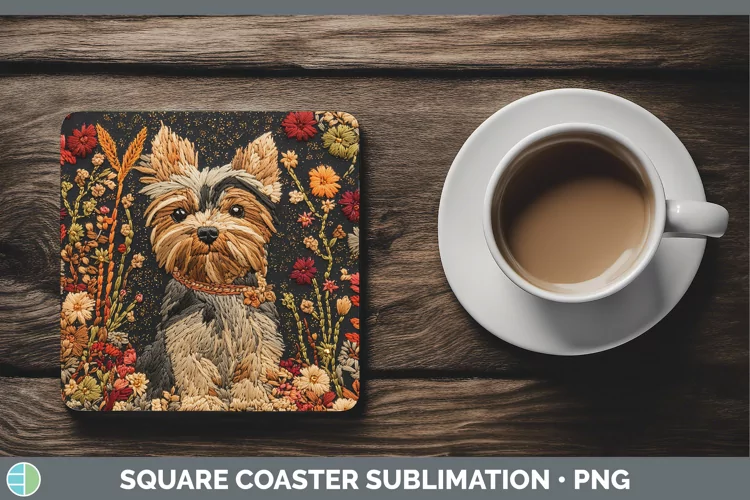 Embroidered Yorkshire Terrier Square Coaster Sublimation Coa