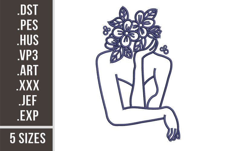 Woman With Floral Face | Floral Embroidery example image 1